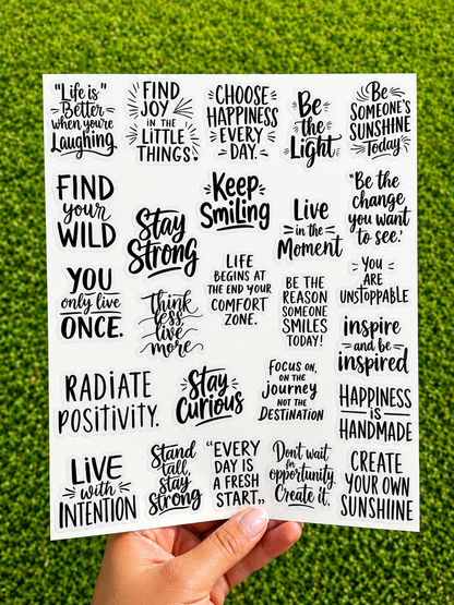 Inspirational Motivational Encouragement Quote Stickers - 100PCS sheet for Teens Kids Teachers, Journaling Scrapbook Laptop Water Bottle Case or Vision Board
