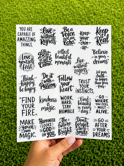 Inspirational Motivational Encouragement Quote Stickers - 100PCS sheet for Teens Kids Teachers, Journaling Scrapbook Laptop Water Bottle Case or Vision Board