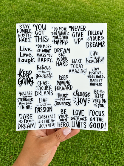 Inspirational Motivational Encouragement Quote Stickers - 100PCS sheet for Teens Kids Teachers, Journaling Scrapbook Laptop Water Bottle Case or Vision Board